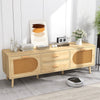 Rattan TV Stand for 65-Inch TV with Drawers and Solid Wood Legs-Natural