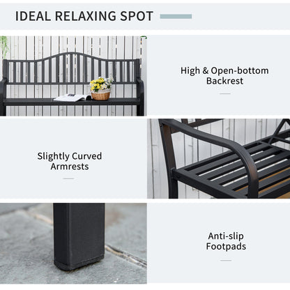 Outsunny Metal Outdoor Bench with Liftable Middle Table, Patio Loveseat, Garden Bench for Garden, Porch, Seats 2â3 People, Black