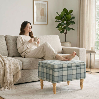 HOMCOM Linen Fabric Upholstered Footstool, Rectangular Storage Stool with Removable Top, Padded Seat and Hidden Space, Grey