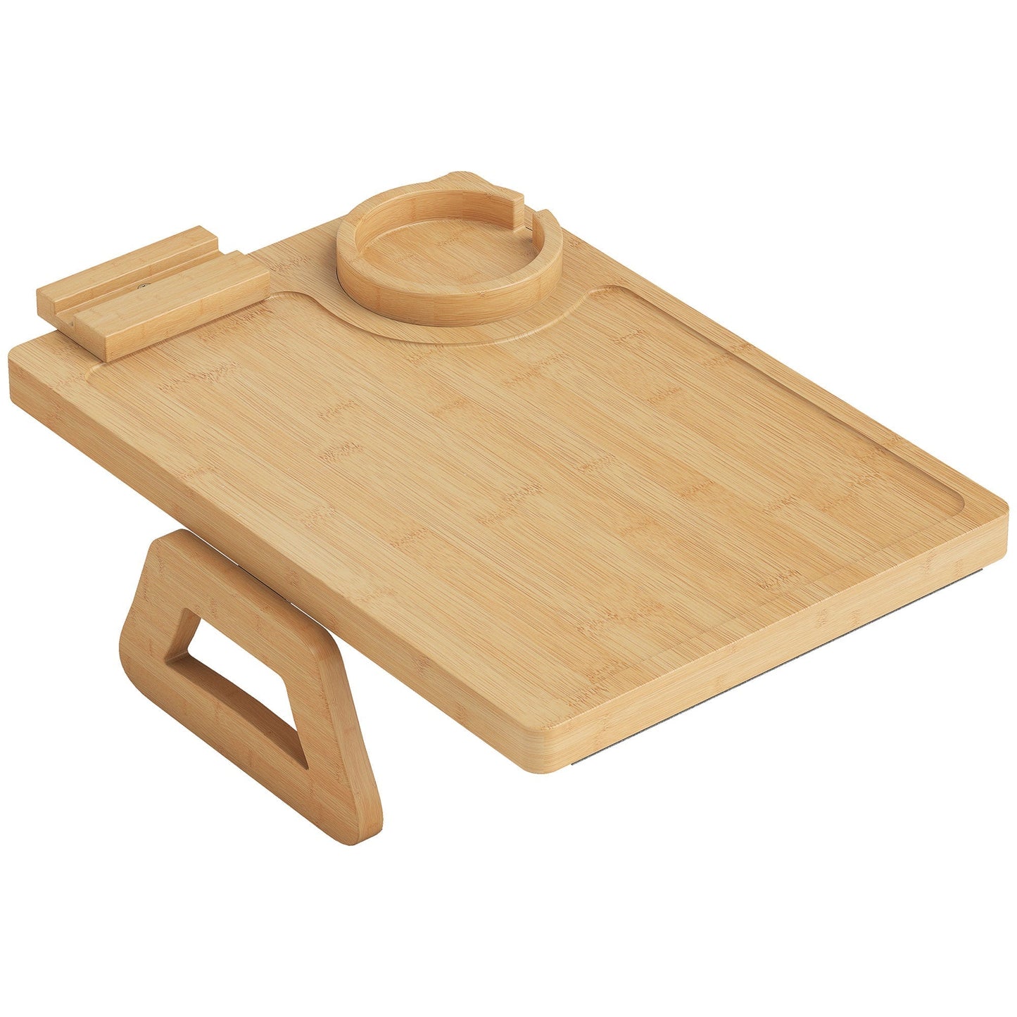 HOMCOM Anti-Slip Sofa Armrest Tray, Bamboo Sofa Arm Tray with 360° Phone Holder and Removable Cup Holder, Natural