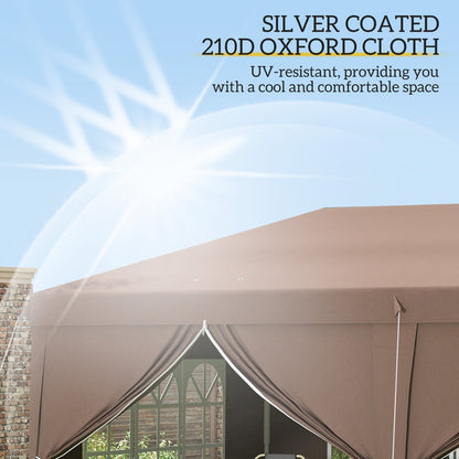 Outsunny 3 x 6 m Pop Up Gazebo with Sides and Windows, Height Adjustable Wedding Camping Party Tent Canopy Marquee with Storage Bag for Garden, Event, Brown