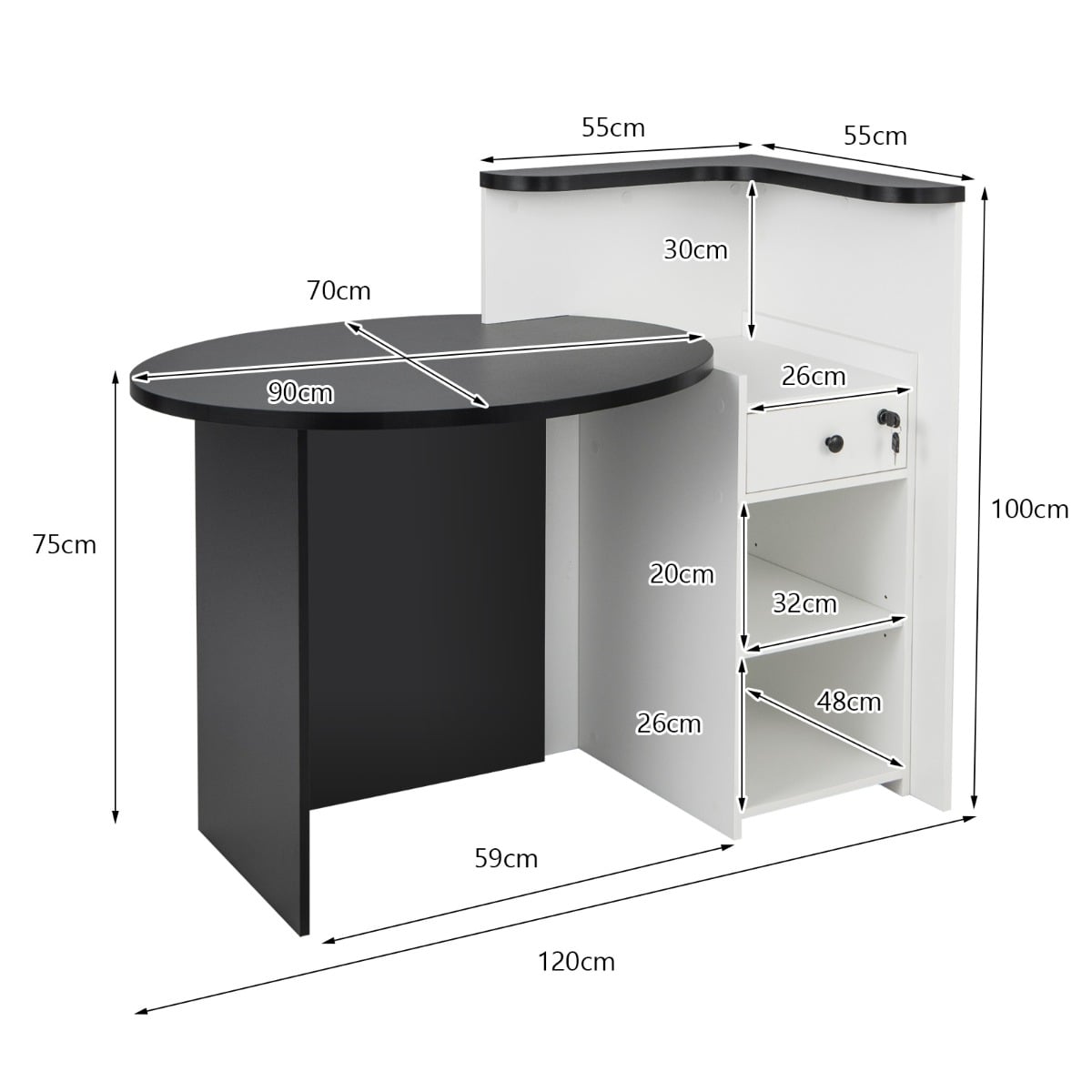 Reception Desk with Lockable Drawer and Adjustable Shelf for Office-Black