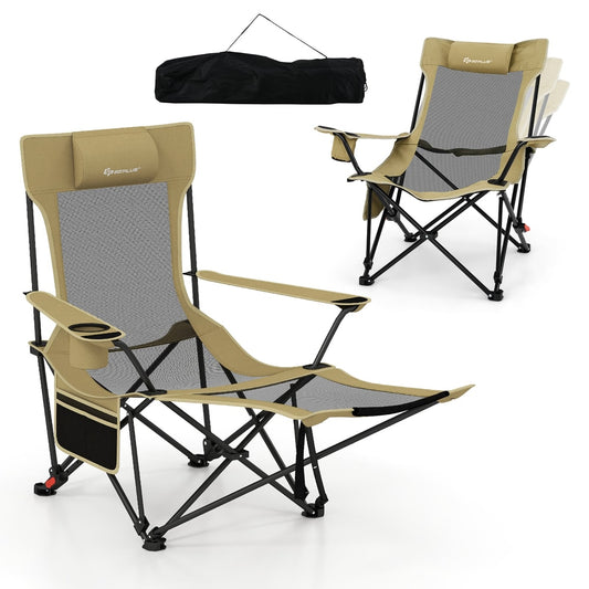 Reclining Camping Chair with Removable Footrest for Hiking Fishing in green, shown with a carry bag
