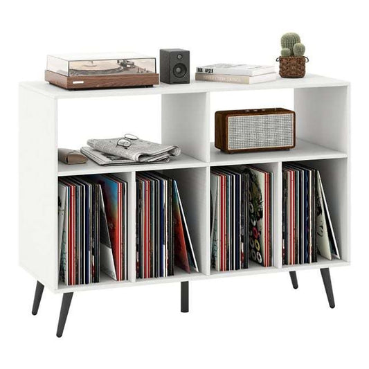 Record Player Stand 3-Tier Turntable Stand-Black with shelves full of vinyl records