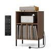 Record Player Stand with Charging Station and 5 Storage Compartments-Walnut