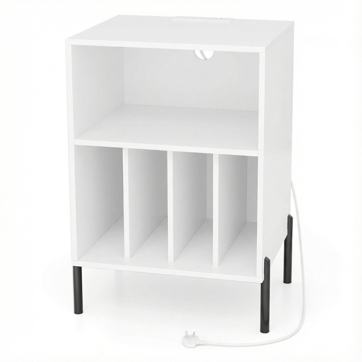 Record Player Stand Turntable Stand with Charging Station-White