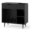 Record Player Stand with Built-In Power Strip and 3 Dividers-Black
