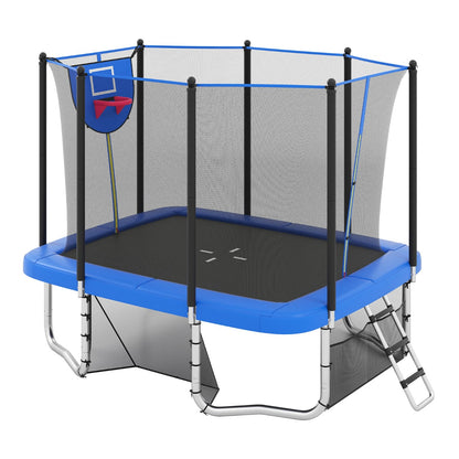 Rectangle Outdoor Trampoline 317 x 255 cm Backyard Trampoline-Blue with safety net and ladder