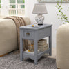 Rectangular Nightstand with 1 Drawer 1 Storing Shelf and 4 Solid Rubber wood Legs-Grey