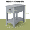 Rectangular Nightstand with 1 Drawer 1 Storing Shelf and 4 Solid Rubber wood Legs-Grey