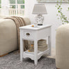 Rectangular Nightstand with 1 Drawer 1 Storing Shelf and 4 Solid Rubber wood Legs-White