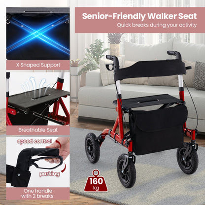 Foldable Rolling Walker with Seat-Red