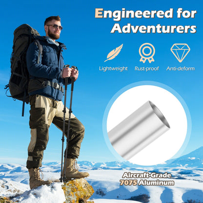 Close up of the aluminium shaft of the black camping poles
