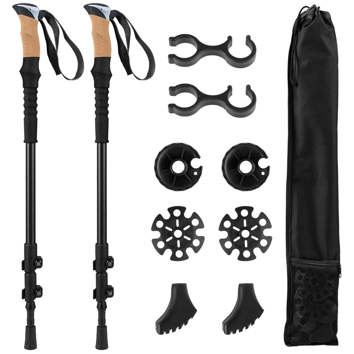 Retractable Hiking Poles Pair of 2 with black carry bag and accessories