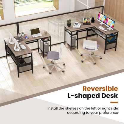 140 x 120cm Reversible L-Shaped Computer Desk with CPU Stand-Grey