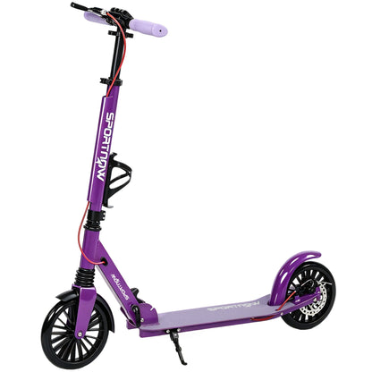 SPORTNOW Foldable Kick Scooter with Height Adjustable Handlebar, One-click Folding Adult Scooters with 200 mm Big Wheels, Purple