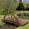 Outsunny Wooden Garden Bridge Lawn Decor Stained Finish Arc Outdoor Pond Walkway Yard Decoration Half Wheeled Railings 100L x 50W x 37Hcm