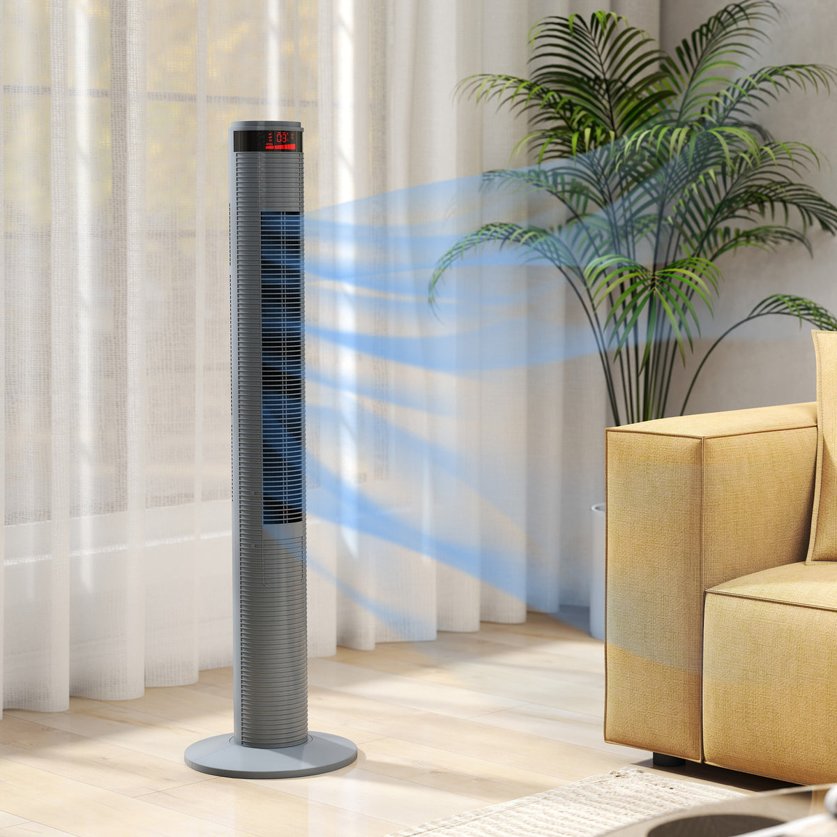 HOMCOM Oscillating Tower Fan Remote Control 3 Speed Modes Cooling Machine in Grey