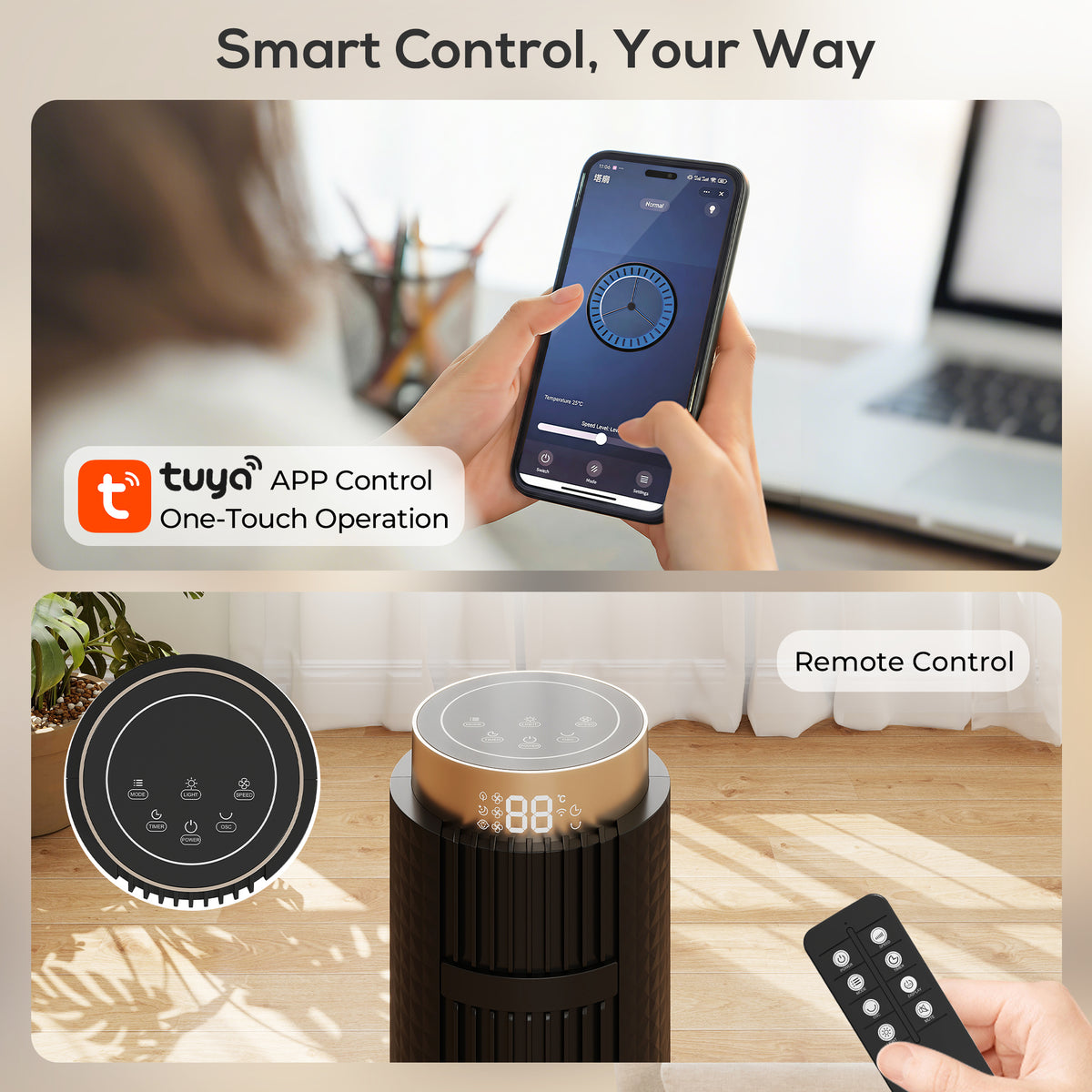 HOMCOM Tower Fan with WiFi App Control in Light Black