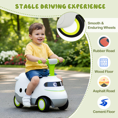 Toddler enjoying a stable driving experience on the ride on push car on different surfaces