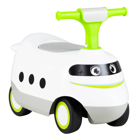 Ride on Push Car for toddlers in green and white with a friendly face and wings