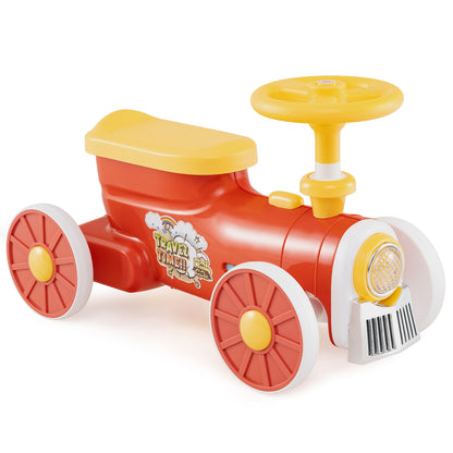 The orange push toy shown from a slightly different angle on a plain white background