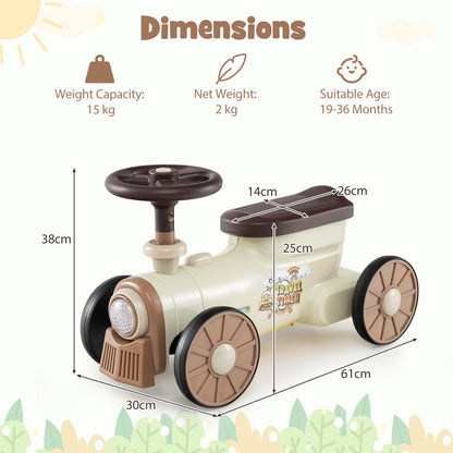 Dimensions diagram for the beige ride on push car train