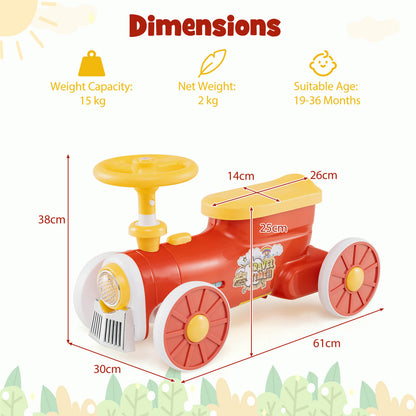 The push toy with red dimension lines and text indicating its size and age suitability