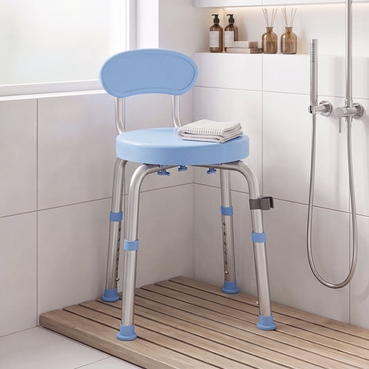 HOMCOM 360° Swivel Shower Stool with Aluminium Frame in Light Blue