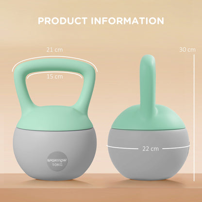 SPORTNOW 10KG Soft Kettlebell, Kettlebell with Non-Slip Handle for Home Gym, Weight Lifting, Strength Training, Green/Grey