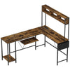 HOMCOM 160cm Reversible L Shaped Desk with Power Outlet, Industrial Corner Desk with Storage Shelves and Keyboard Tray, 240cm Long Computer Desk for 2 Person, Rustic Brown