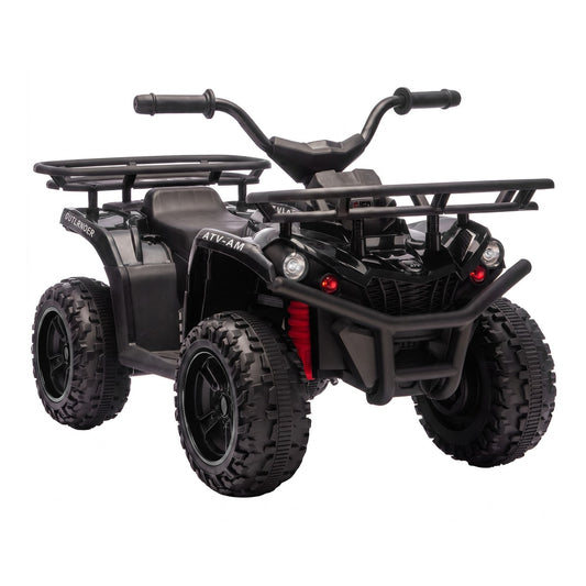 AIYAPLAY 12V Kids Electric Quad Bike, Ride on ATV with Dual Motors, Soft Start, Storage, Music, Lights for 3-8 Years, Black