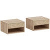HOMCOM Set of Two Floating Bedside Tables - Natural Wood Finish