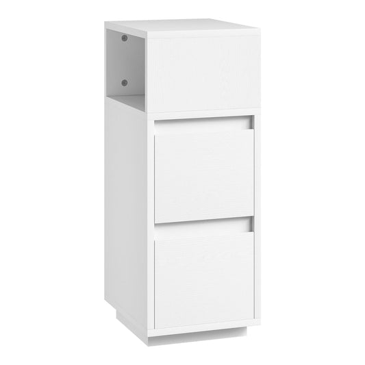 HOMCOM Slim Bedside Table in white with two drawers and an open shelf above