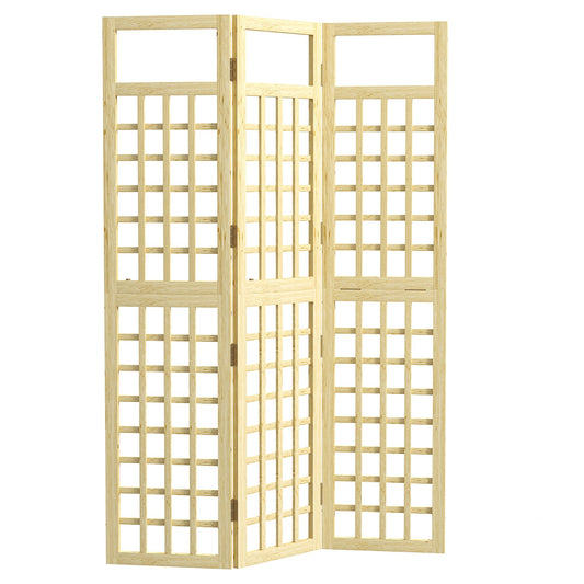 Outsunny 3-Panel Garden Privacy Screen, Freestanding Foldable Wooden Outdoor Divider/Trellis, Decorative Privacy Screen for Garden Patio Pool, 120 x 170 cm, Natural Wood Finish