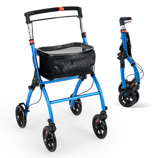 Rollator Walkers Lightweight Foldable Rolling Walker with tray in black and blue