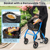 Rollator Walkers Lightweight Foldable Rolling Walker with Tray for Seniors-Black & Blue