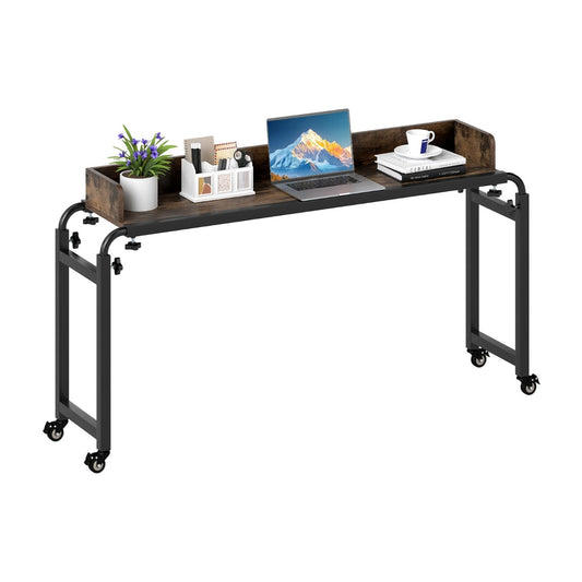 Rolling Computer Desk with Wheels and Metal Frame shown with a laptop and desk accessories