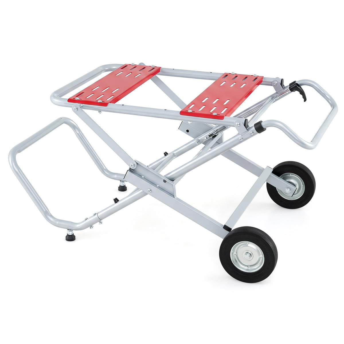 Rolling Foldable Heavy Duty Metal Base with red panels and black wheels on a white background