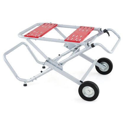 Rolling Foldable Heavy Duty Metal Base with red panels and black wheels on a white background