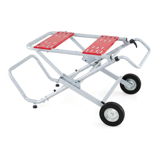 Rolling Foldable Heavy Duty Metal Base with red panels and black wheels on a white background