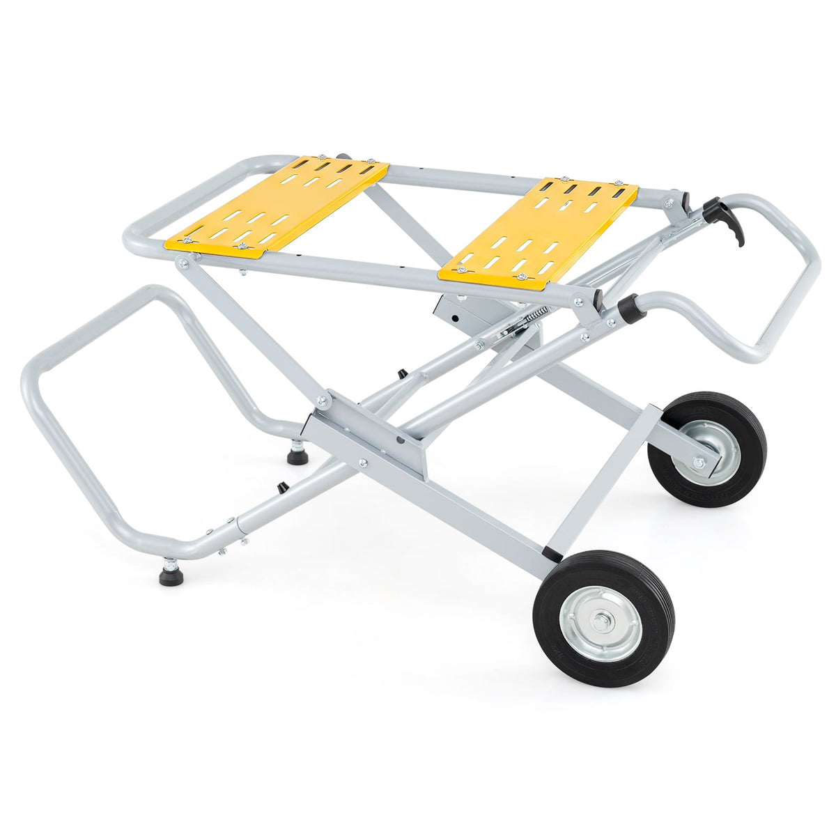 Rolling Foldable Heavy Duty Metal Base with 20cm Rubber Wheels-Yellow, shown unfolded on a white background