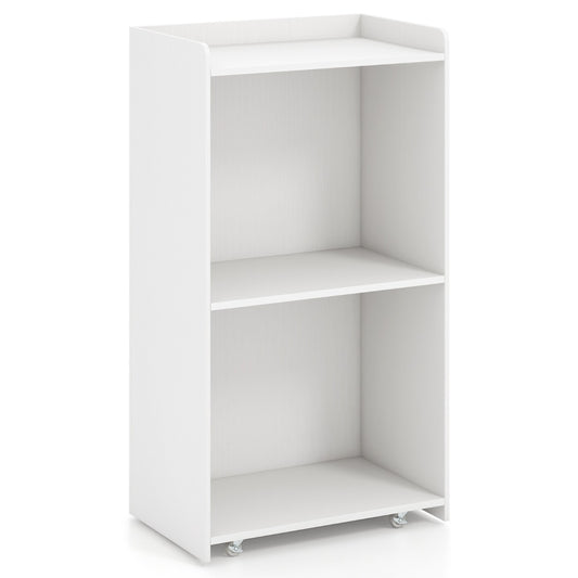 Rolling Lectern Stand with two storage shelves and four casters in white