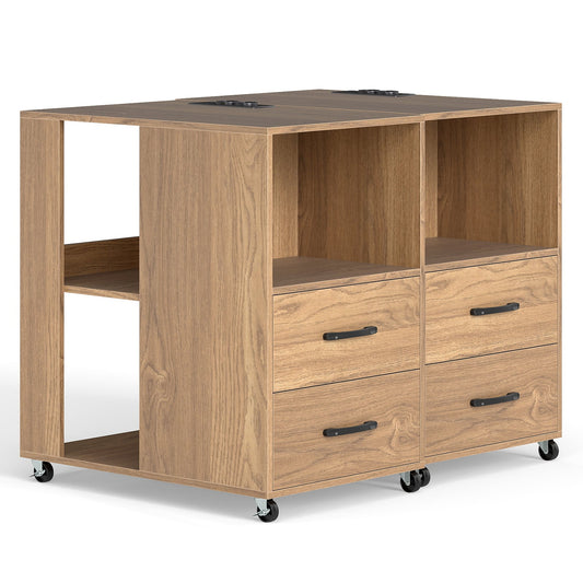 Rolling Nightstand with two drawers and open shelves on wheels