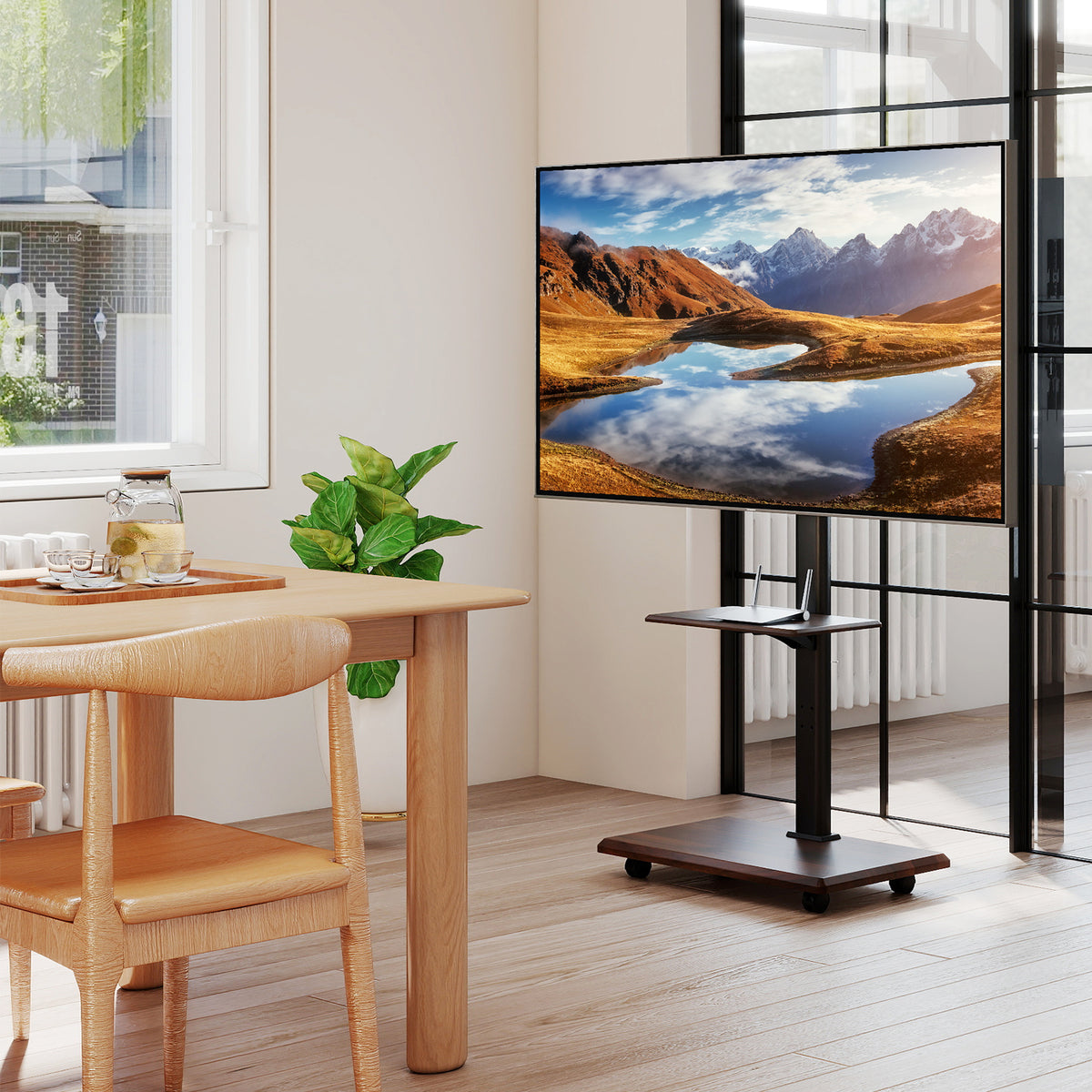 Entertainment center and TV stand in a dining room