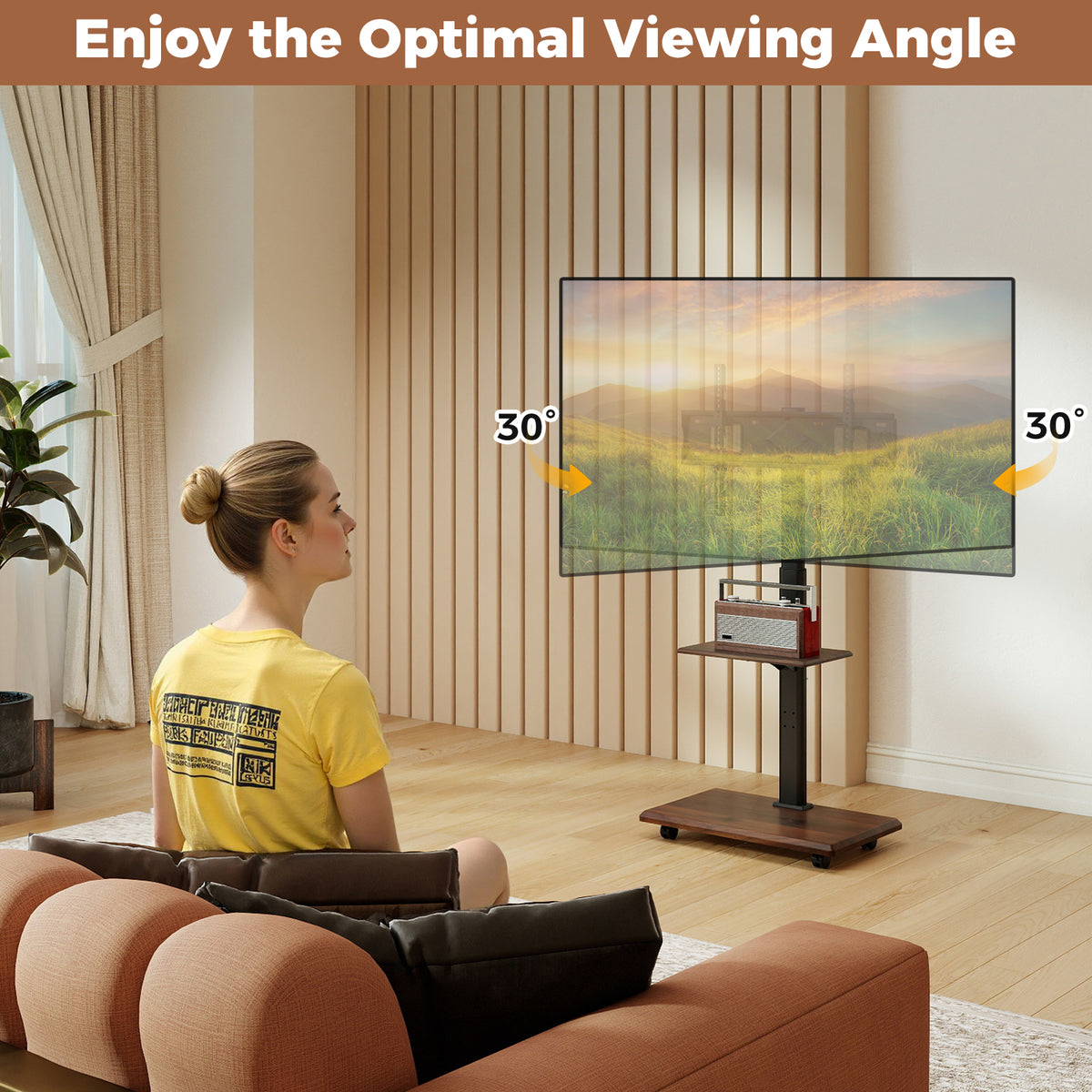 Entertainment center and TV stand showing 30 degree tilt