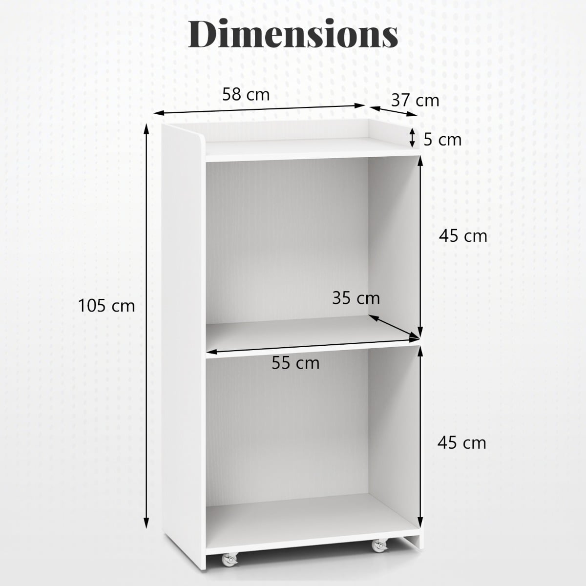 Rolling Lectern Stand with 2 Storage Shelves and 4 Universal Casters-White