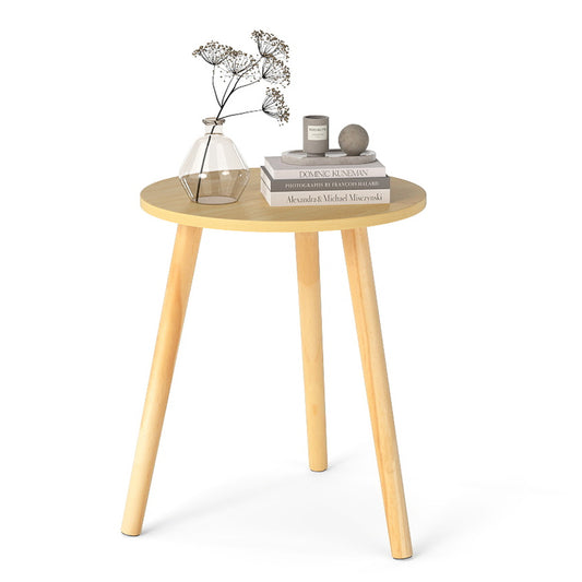 Round Occasional/Side Table with natural wood legs and a light wood top
