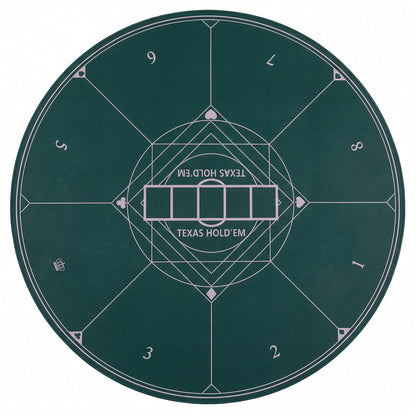 Round Poker Mat showing the green surface with white markings and card placement areas