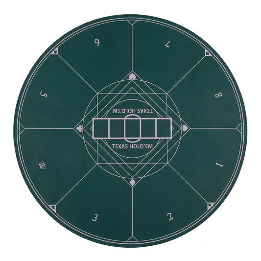 Round Poker Mat showing the green surface with white markings and card placement areas